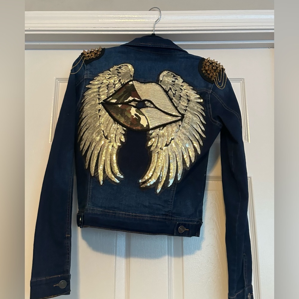 Gold embellished denim jacket